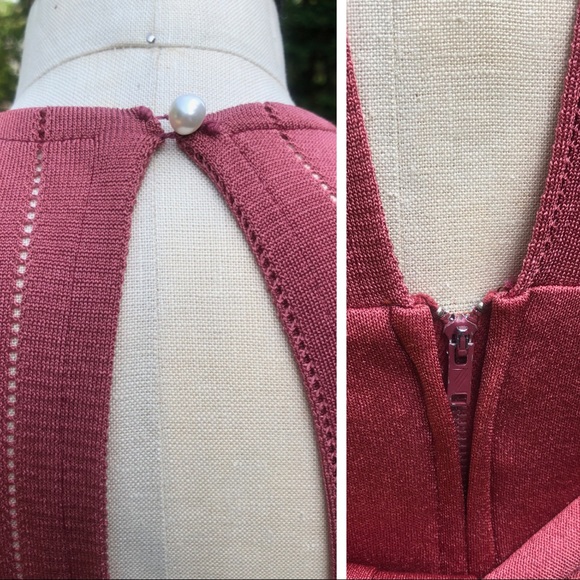 Vtg 70s Puce Rose Pointelle Knit V-Neck Tie Waist Open Back Maxi Disco Gown S/M - Picture 16 of 17